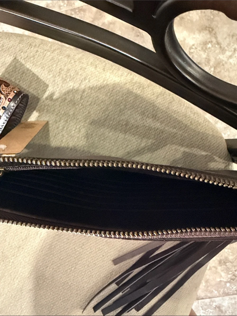 Montana West Tooled Leather Wristlet with Card Accent - Tan & Black